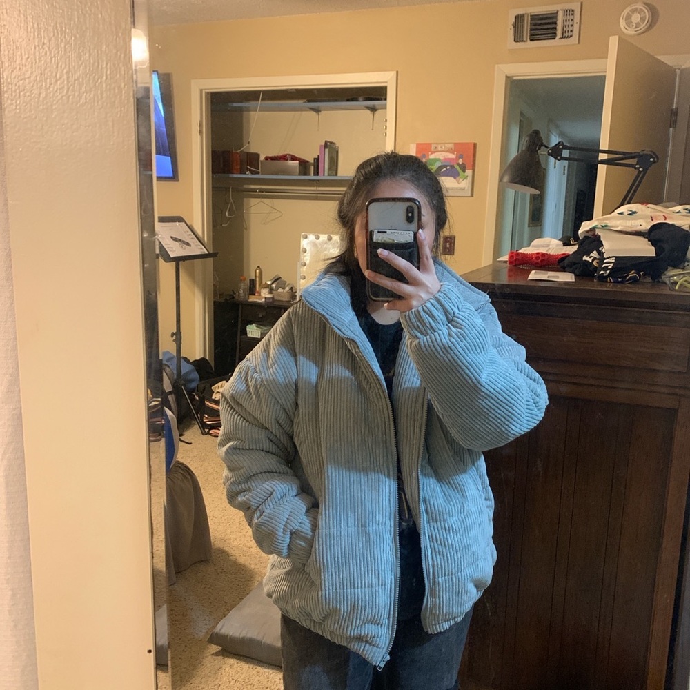 Boohoo Gray Corduroy Puffer Jacket